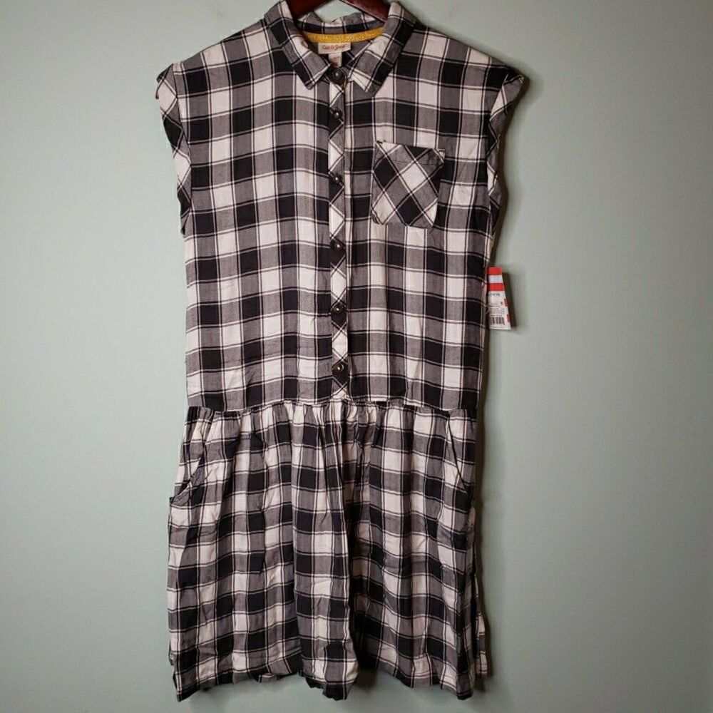 Girls Plaid Shirt Dress Buffalo Check Sz XL 14/16 Pullover Pockets Skater Grunge